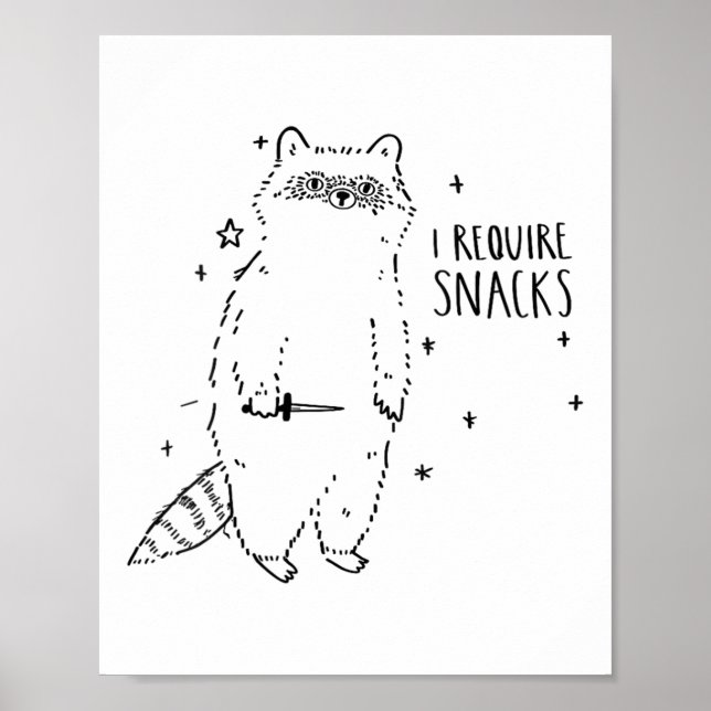 Womens I Require Snacks Racoon V-neck _1  Poster (Front)
