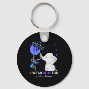Womens I Wear Blue Autism Awareness - Elephant Aut Key Ring
