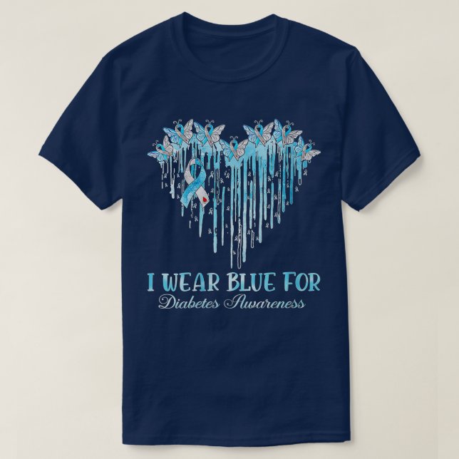 Womens I Wear Blue for Diabetes Awareness Heart Bu T-Shirt (Design Front)