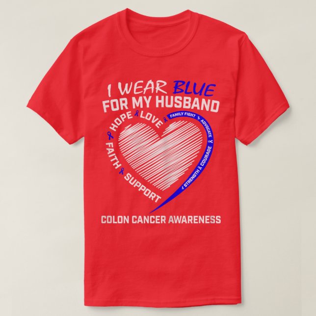 Womens I Wear Blue For My Husband Colon Cancer Awa T-Shirt (Design Front)