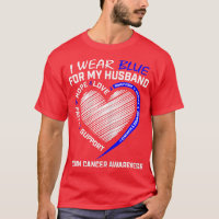 Womens I Wear Blue For My Husband Colon Cancer Awa
