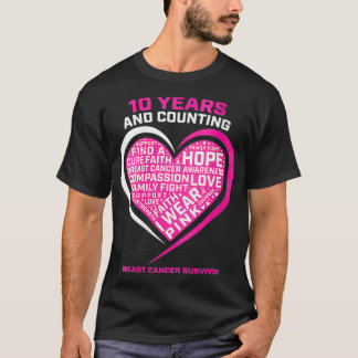 Womens I Wear Pink 10 Year Breast Cancer Survivor  T-Shirt
