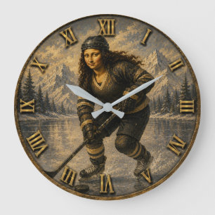 Women's Ice Hockey Funny Mona Lisa Hockey Player Large Clock
