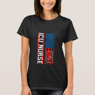 Womens Icu Nurse American Flag Strong Rn Nursing A T-Shirt