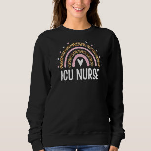 Womens Icu Nurse Nursing Leopard Rainbow Intensive Sweatshirt