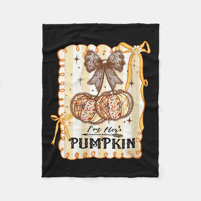 Womens I'm Her Pumpkin Cherry Couple Coquette Bow  Fleece Blanket (Front)