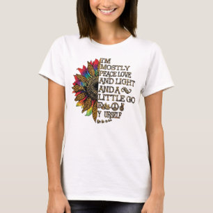 Womens I'm Mostly Peace Love Light Go Yoga Sunflow T-Shirt