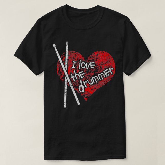 Womens In love with the drummer, red heart and dru T-Shirt (Design Front)