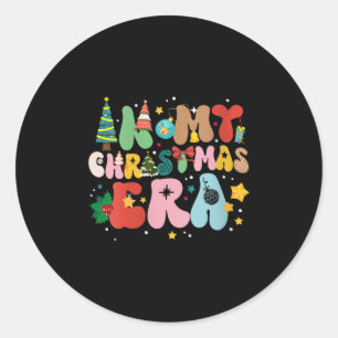 Womens In My Christmas Era Retro Groovy Christmas  Classic Round Sticker