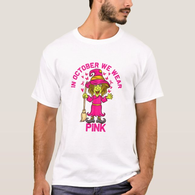 Womens In October We Wear Pink Halloween Cute Witc T-Shirt (Front)