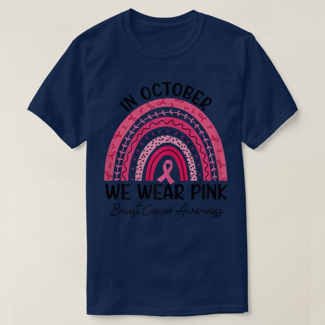 Womens In October We Wear Pink Ribbon Breast Cance T-Shirt (Design Front)