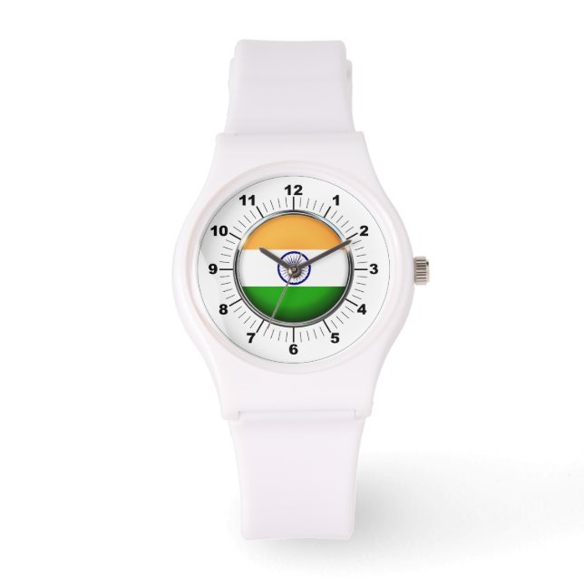 Women's India Flag Sporty White Silicon Watch (Front)