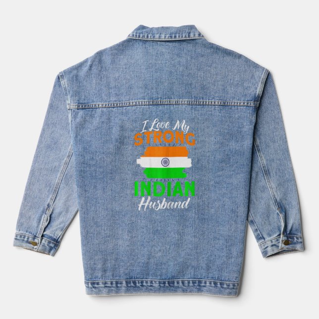 Womens India Strong Indian Husband Women Indian Fl Denim Jacket (Back)