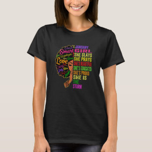 Womens January Girl She Slays & Prays January Bir T-Shirt