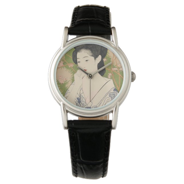 Women's Japanese Geisha Kimono Woodcut Watch (Front)