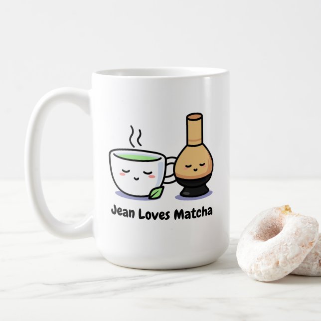 Womens Japanese Matcha Cute Cartoon Teacup Coffee Mug (With Donut)