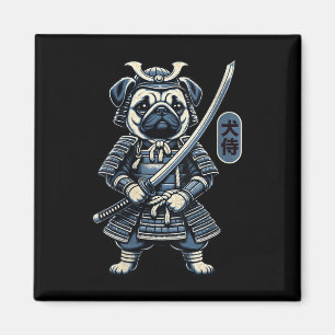 Womens Japanese Samurai Dog Tattoo, Pug Dog Kawaii Magnet