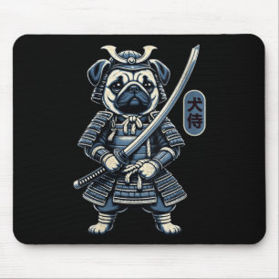 Womens Japanese Samurai Dog Tattoo, Pug Dog Kawaii Mouse Mat