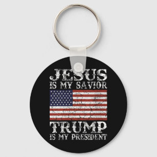 Womens Jesus Is My Saviour Trump is My President 2 Key Ring