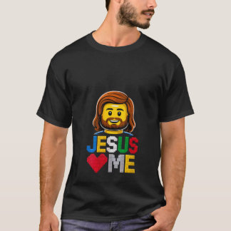 Womens Jesus Loves Me Builder Building Bricks Bloc T-Shirt