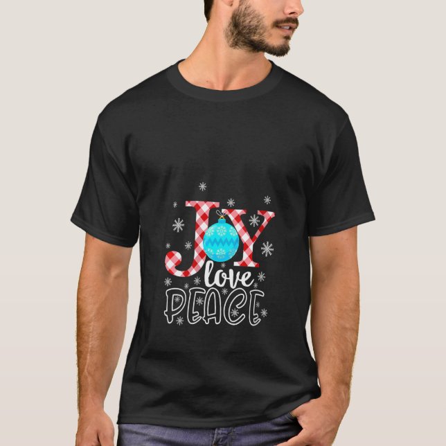 Womens JOY LOVE PEACE Christmas Snowflakes Ball V- T-Shirt (Front)