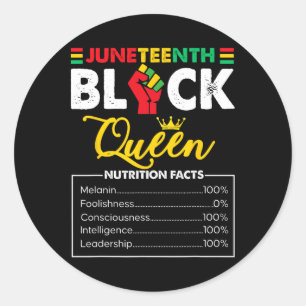 Womens Juneteenth Black African Queen Nutritional  Classic Round Sticker