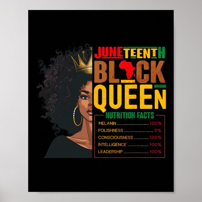 Womens Juneteenth Black Queen Nutritional Facts 4t Poster (Front)