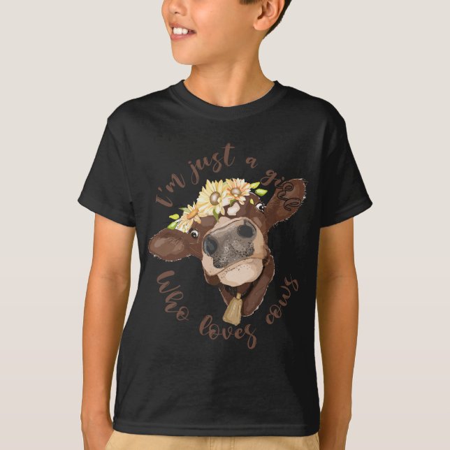 Womens Just A Girl Who Loves Cows Cute Farm Animal T-Shirt (Front)