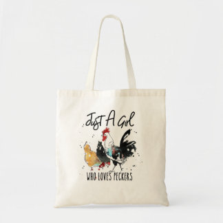 Womens Just A Girl Who Loves Peckers Funny Chicken Tote Bag