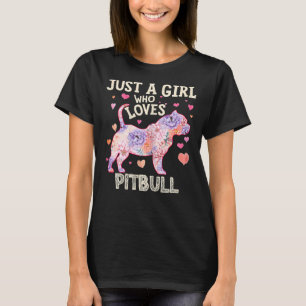 Womens Just A Girl Who Loves Pitbull Dog Flower T-Shirt