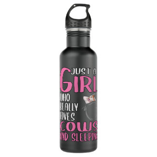 Womens Just A Girl Who Really Loves Cows And Sleep 710 Ml Water Bottle