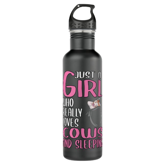 Womens Just A Girl Who Really Loves Cows And Sleep 710 Ml Water Bottle (Front)