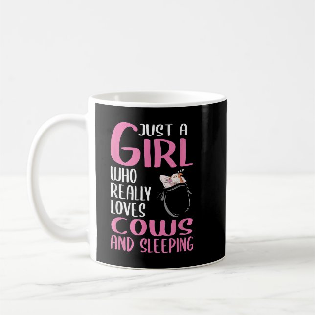 Womens Just A Girl Who Really Loves Cows And Sleep Coffee Mug (Left)