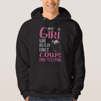 Womens Just A Girl Who Really Loves Cows And Sleep Hoodie