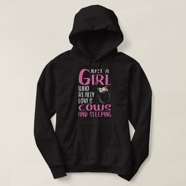 Womens Just A Girl Who Really Loves Cows And Sleep Hoodie (Design Front)