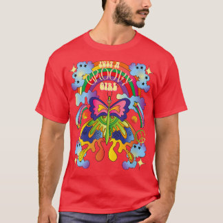 Womens Just A Groovy Girl Retro Rainbow Butterfly  T-Shirt