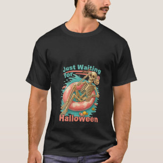Womens Just Waiting For Halloween Skeleton Pool Fu T-Shirt
