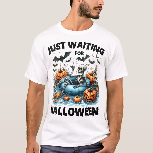 Womens Just Waiting For Halloween Skeleton  T-Shirt (Front)