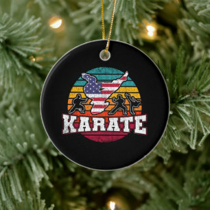 Women's Karate - Girls Martial Arts USA Flag Ceramic Tree Decoration