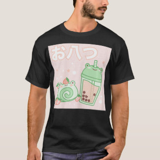 Womens Kawaii Aesthetic Cute Boba Milk Tea & Straw T-Shirt