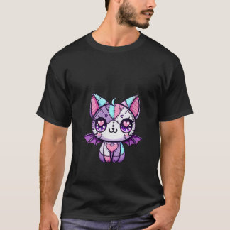 Womens Kawaii Pastel Goth Cat Witchy Anime Japanes T-Shirt
