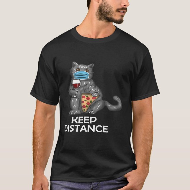 Womens Keep distance  Funny cat with face mask red T-Shirt (Front)