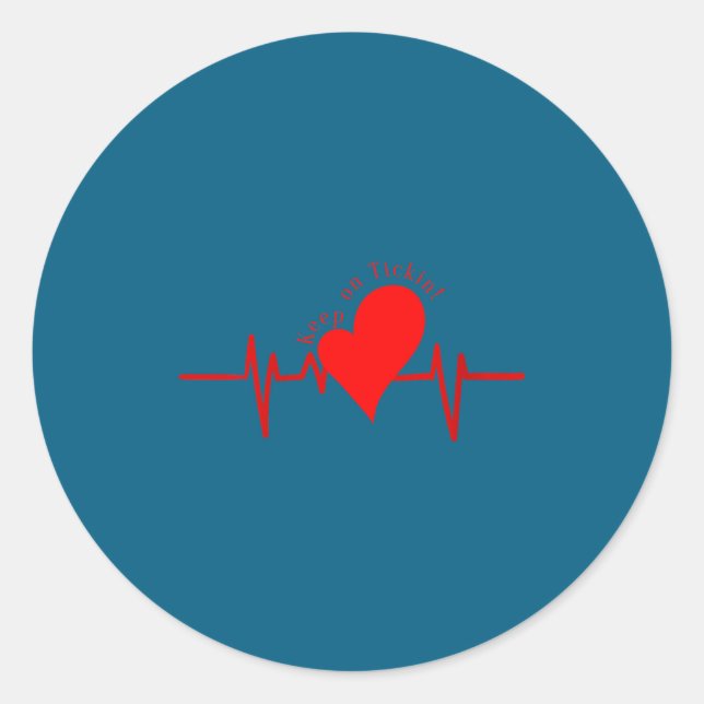 Womens Keep On Tickin! Ekg Heartbeat Cow Valve Hea Classic Round Sticker (Front)
