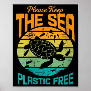 Womens Keep The Sea Plastic Free Saying, Poster