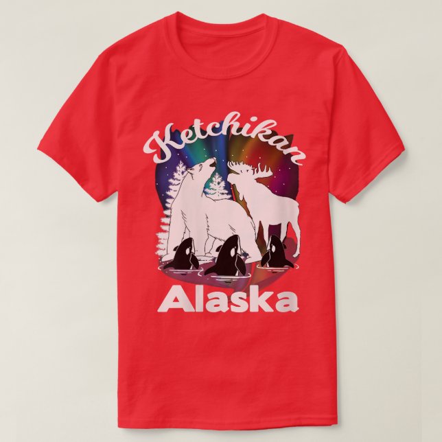 Womens Ketchikan Alaska Aurora Borealis Bear Moose T-Shirt (Design Front)