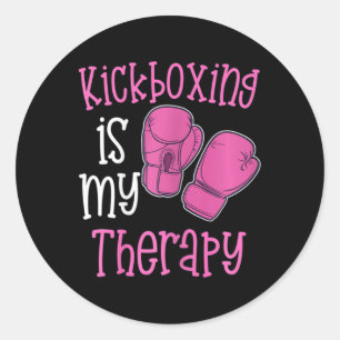 Womens Kickboxing Is My Therapy Womens Funny Gym F Classic Round Sticker