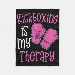 Womens Kickboxing Is My Therapy Womens Funny Gym F Fleece Blanket