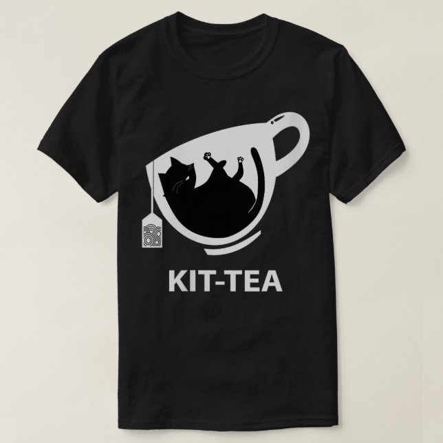 Womens KitTea A cute black cat with tea funny cat  T-Shirt (Design Front)