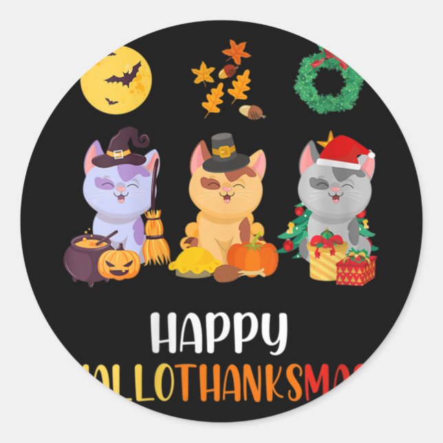 Womens Kitten Cat Halloween Christmas Cats Happy H Classic Round Sticker (Front)