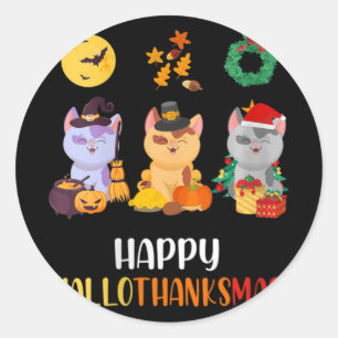 Womens Kitten Cat Halloween Christmas Cats Happy H Classic Round Sticker